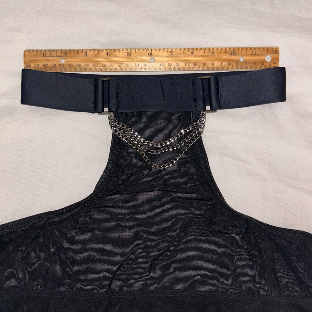 Syzygy The Label Black Mesh Mini Skirt With Titanium Chains, High Waist Cut Outs - Picture 8 of 14
